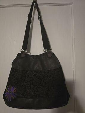 Haiku Black Floral Jacqard Shoulder Bag Large